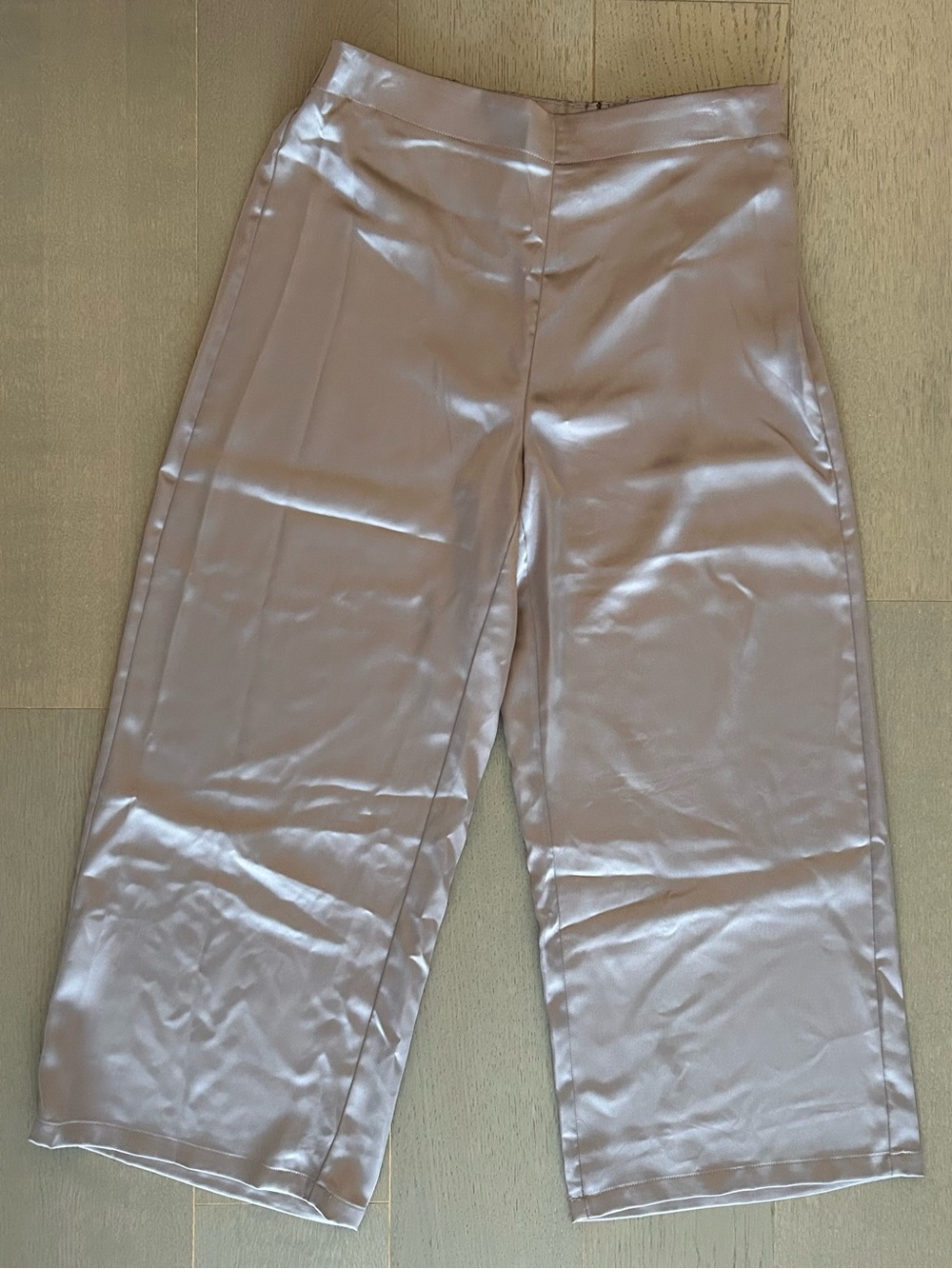 Nicole Miller Champagne Beige Satin High Rise Wide Leg Pants